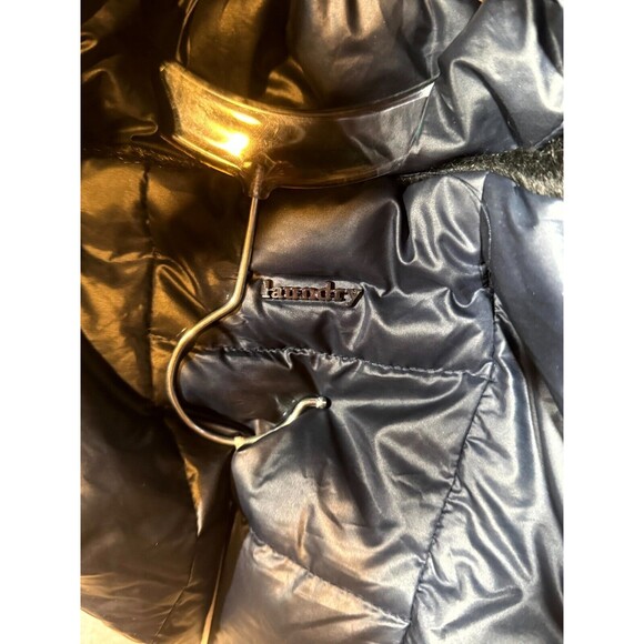 Laundry By Shelli Segal Jacket Women's Medium Midi Down 2 in 1 Navy Blue Hooded - Picture 13 of 16